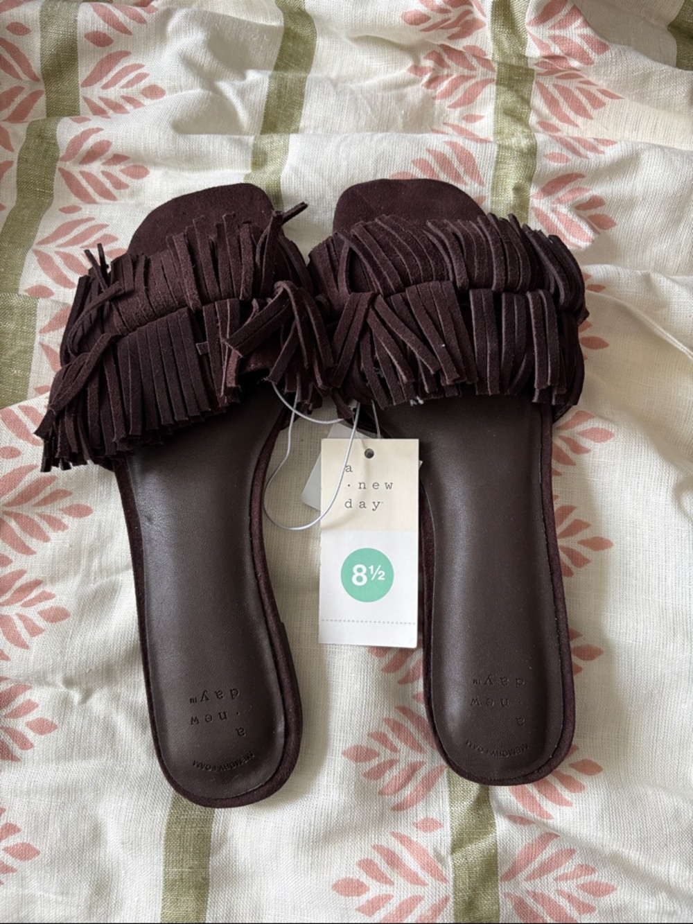a new day Brown Fringe Slide Sandals